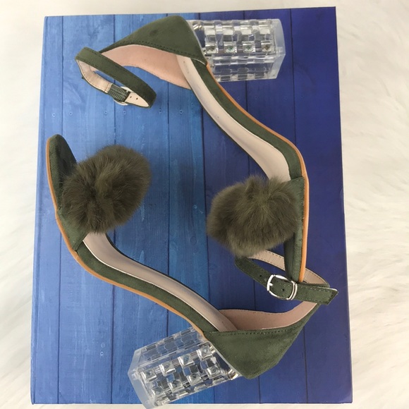 Olive Clear Chunky Heels Strapped - Picture 4 of 8